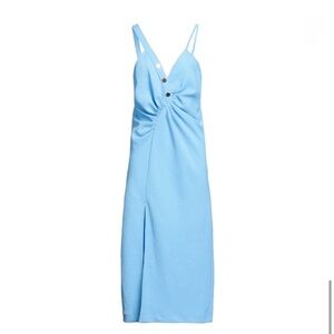 New! SANDRO Esmee Sky Blue Midi Dress With Slit 38 US 4-6